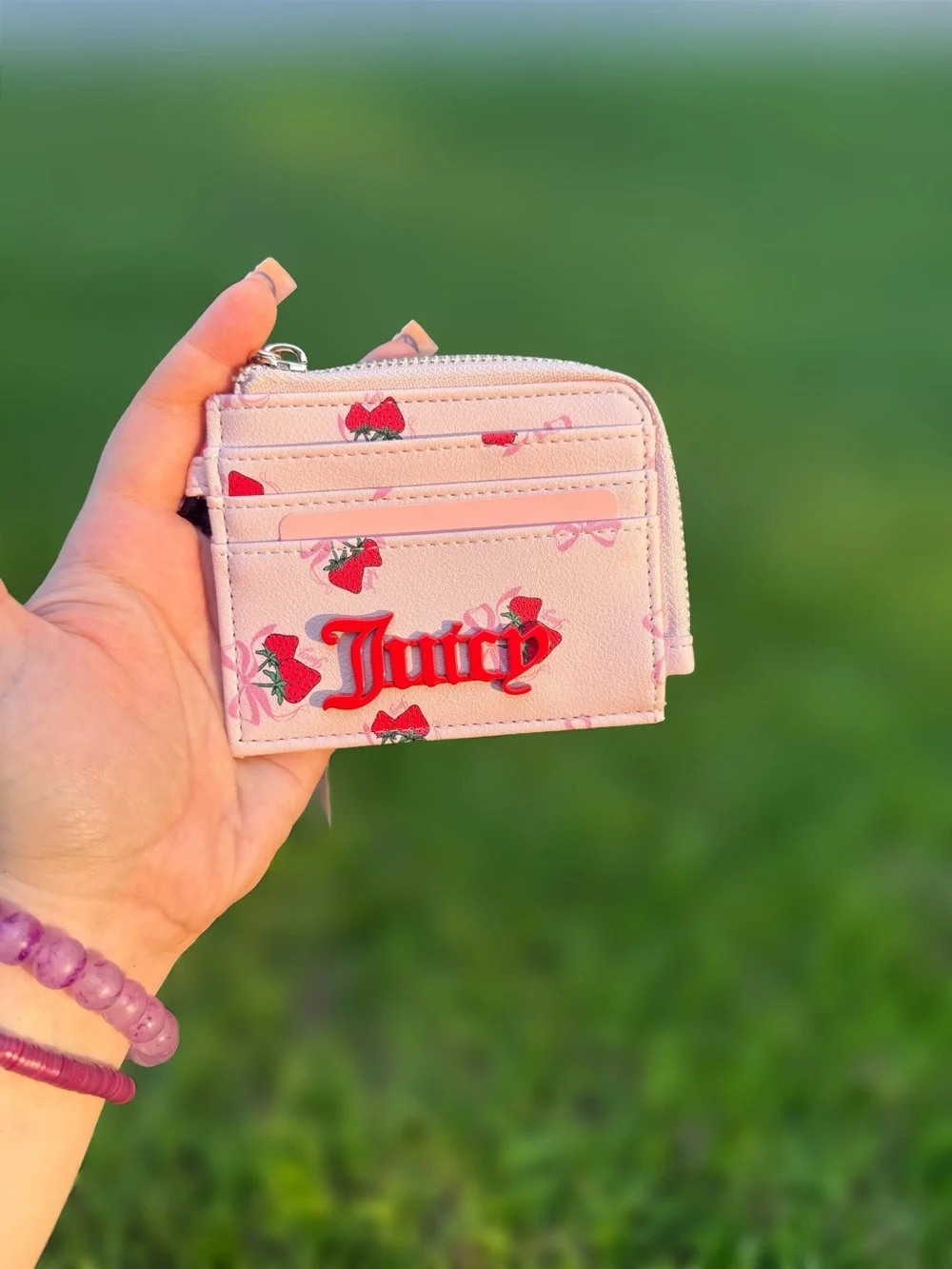 Juicy Couture Pink Strawberry Wristlet Card Holder With Coin Pouch